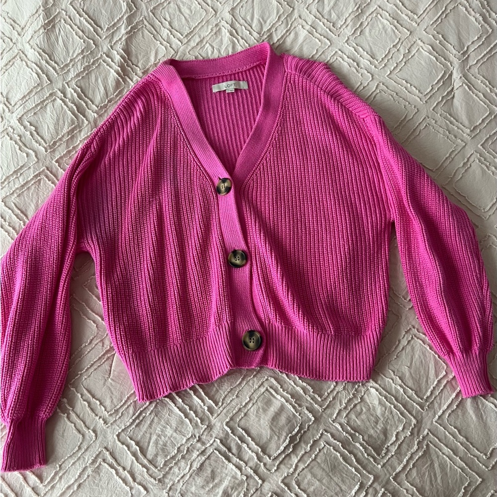Pink Ribbed Cardigan with Button Detail